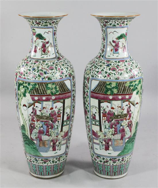 A pair of massive Chinese famille rose baluster vases, 100cm, wood stands